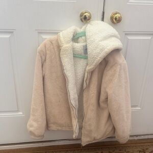 Cozy Girls' Cream Sherpa Hooded Jacket